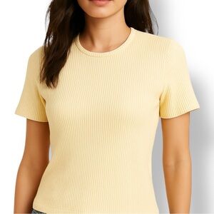 Eddie Bauer Neutral Knit Pullover Cream Ribbed Short Sleeve Round Neck Sweater